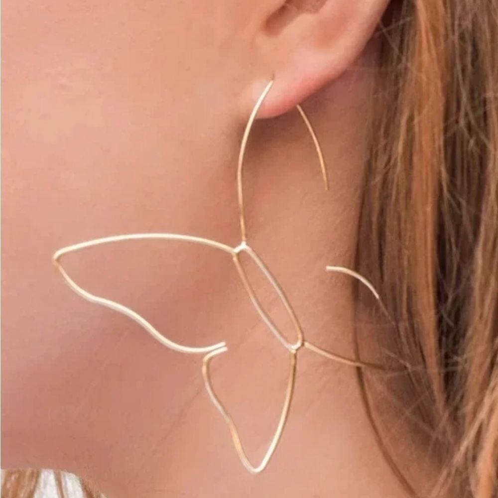 Minimalist Butterfly Silver Color Wire Earrings